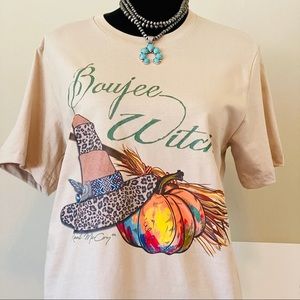 💯 NEW Halloween T-Shirt Woman Short Sleeve Boujee Witch Pumpkin Leopard Print